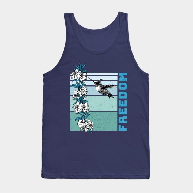 Humming Bird with Flowers Retro Sunset (Blue) Tank Top by Serene Lotus